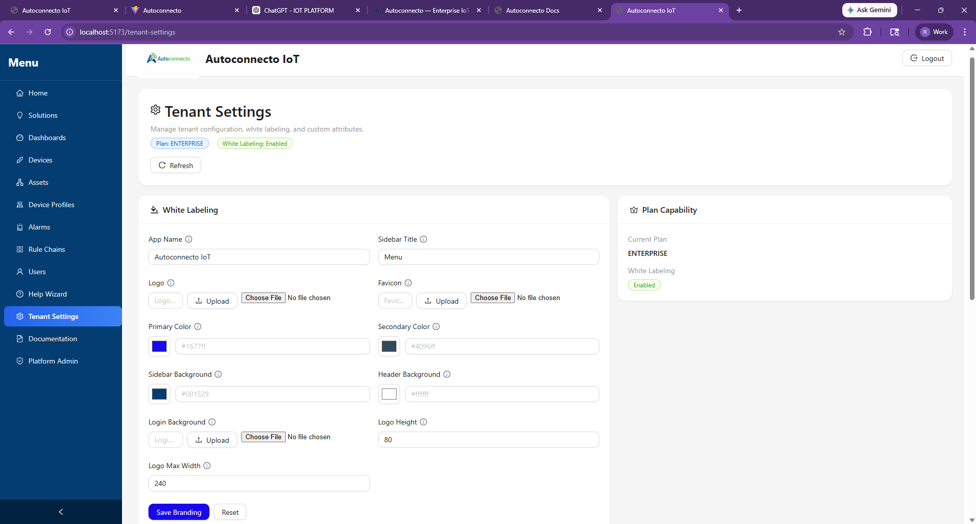 Autoconnecto tenant branding and white-label settings